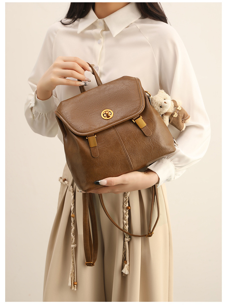 Balo mini nữ phong cách preppy Hàn Quốc, kiểu dáng độc đáo cao cấp, đa năng, có thể đeo chéo hoặc xách tay (27×11×24 cm) — màu nâu chi tiết 11