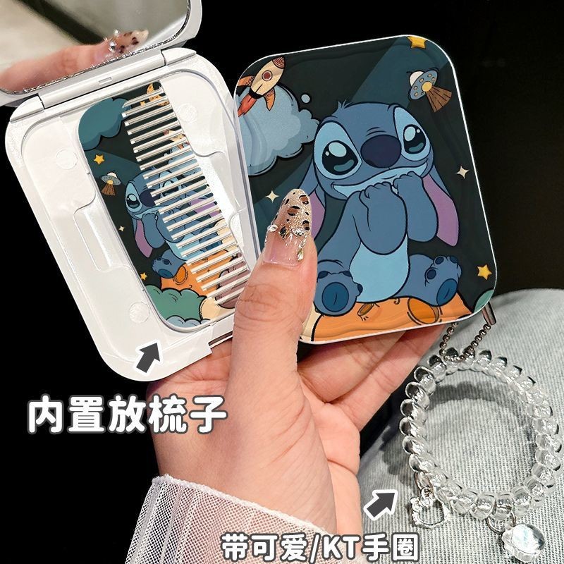 Cute gato pequeño espejo de dibujos animados espejo de maquillaje portátil alto valor facial estudiante de mano plegable espejo de maquillaje mujer