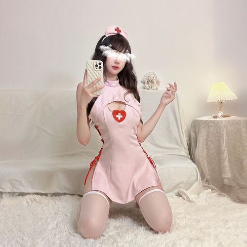Sexy lingerie female nurse uniform sexy exposed breasts hollow temptation large size side-slit strap outfit no need to take off role play