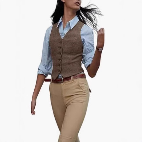 Vintage Herringbone Vest Business Casual Slim-fit Slimming Short Formal Suit Women's Vest New