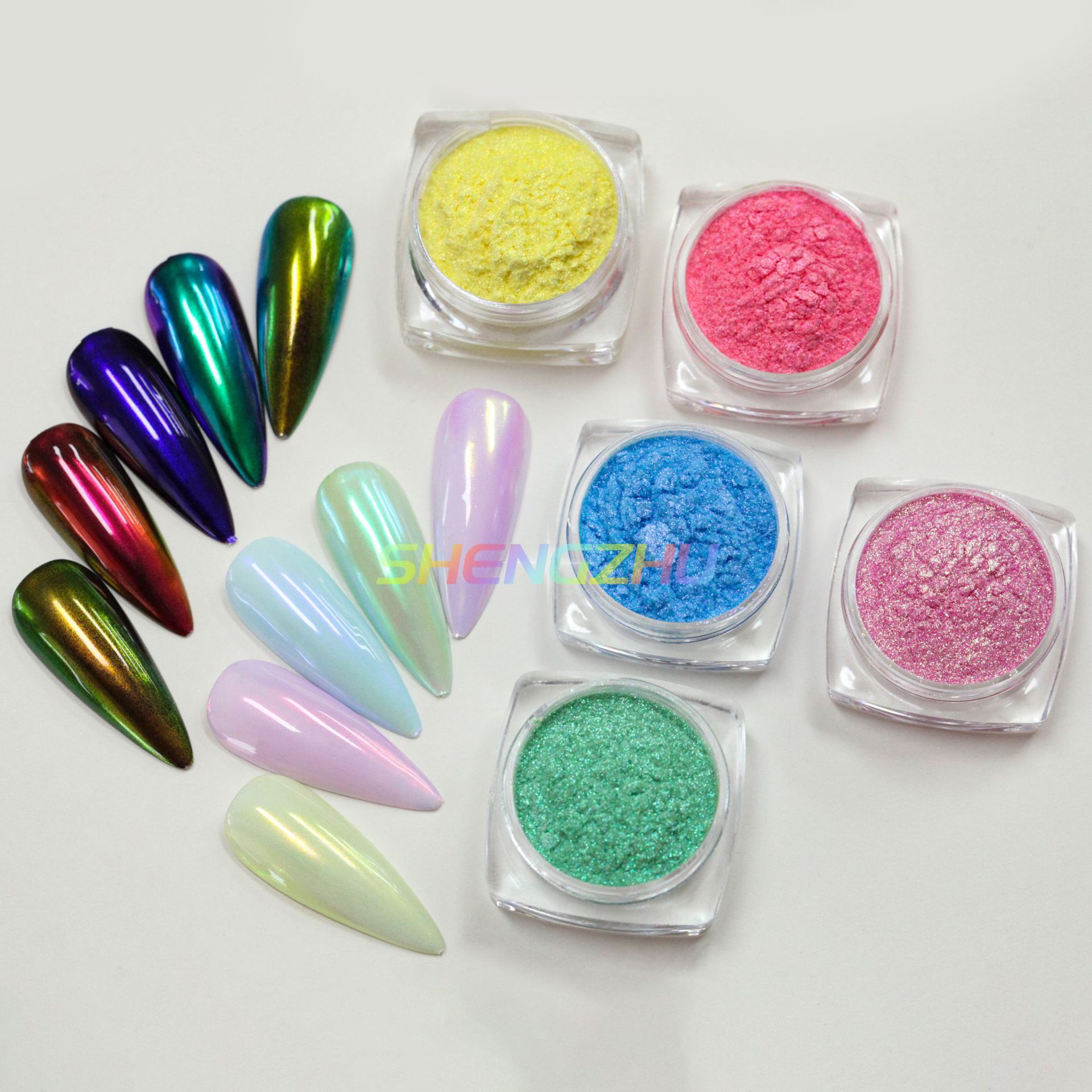 美甲饰品闪粉 彩虹霓虹粉幻彩贝壳粉人鱼珍珠镜面粉极光糖果粉