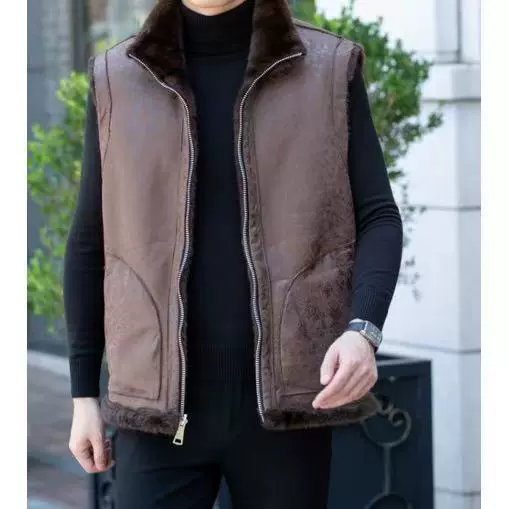 跨境高档麂皮绒马甲休闲时尚双面穿保暖皮草仿水貂皮毛一体皮外套