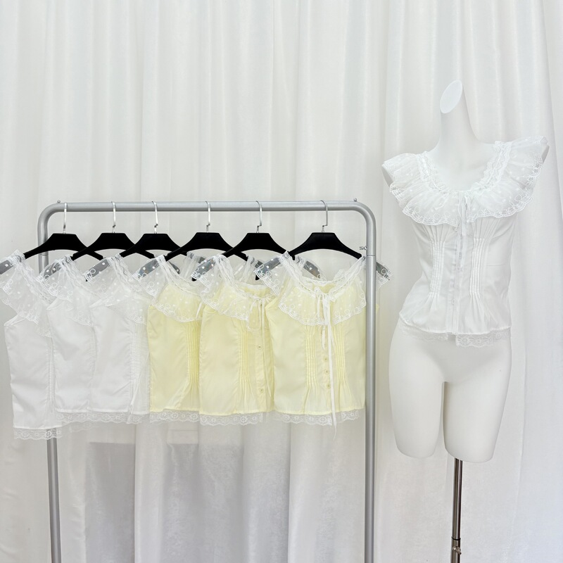 Real Shot - Pure White Midsummer Multiple Ways to Wear ~ Lace White Shirt for Women, Cream Yellow Off-Shoulder/One-Shoulder Top