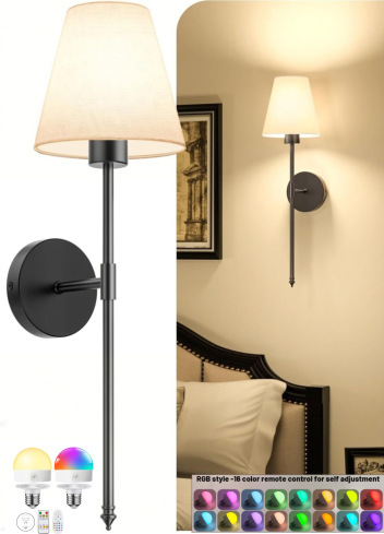 Luz de pared sin cableado transfronteriza americana dormitorio cabecera de cama luz de atmósfera decoración de sala de estar cubierta de lienzo recargable lámpara de pared atenuable