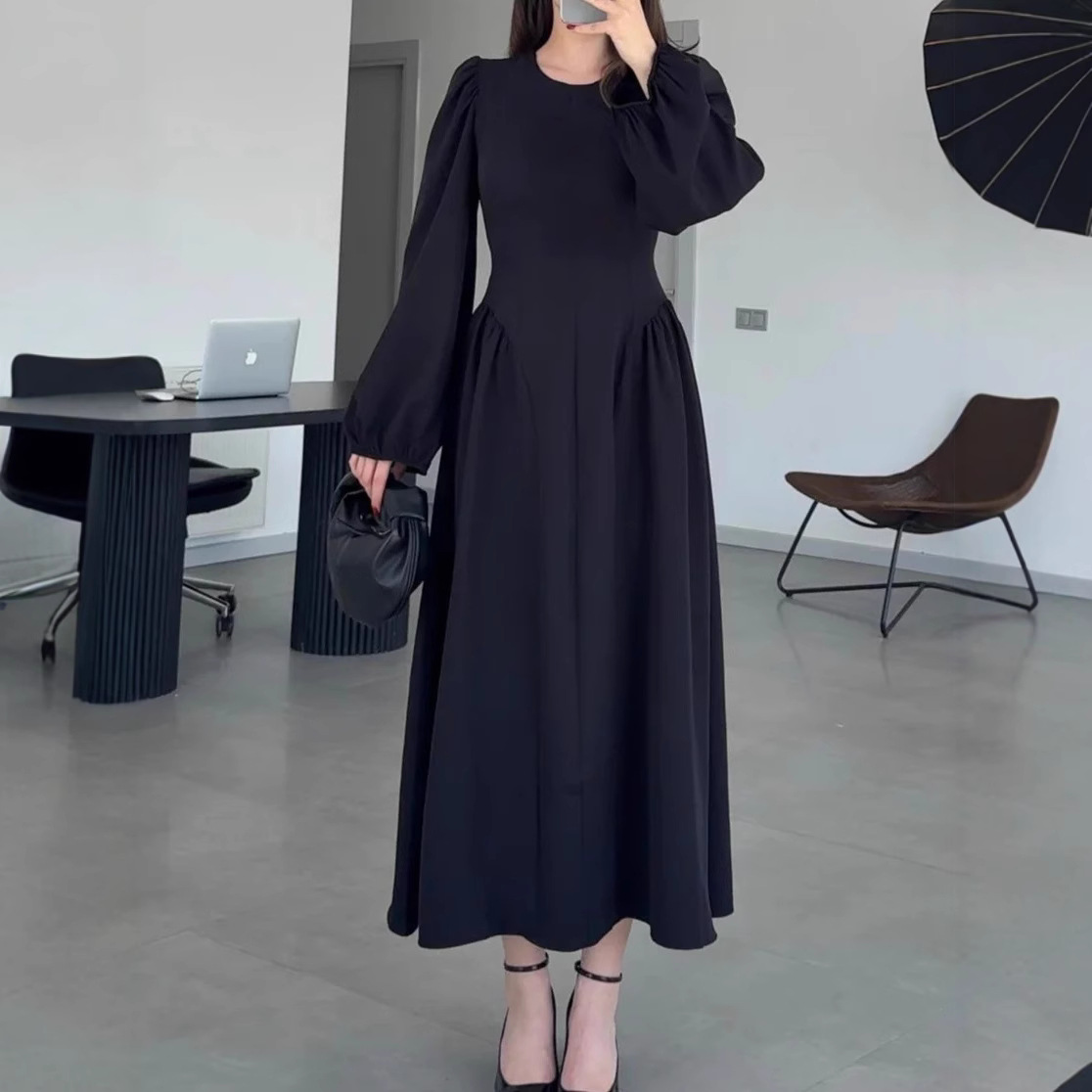 2025 European and American Women's Fashion Amazon Independent Site Autumn and Winter Long-Sleeve Elegant Waist-Cinching Long Dress
