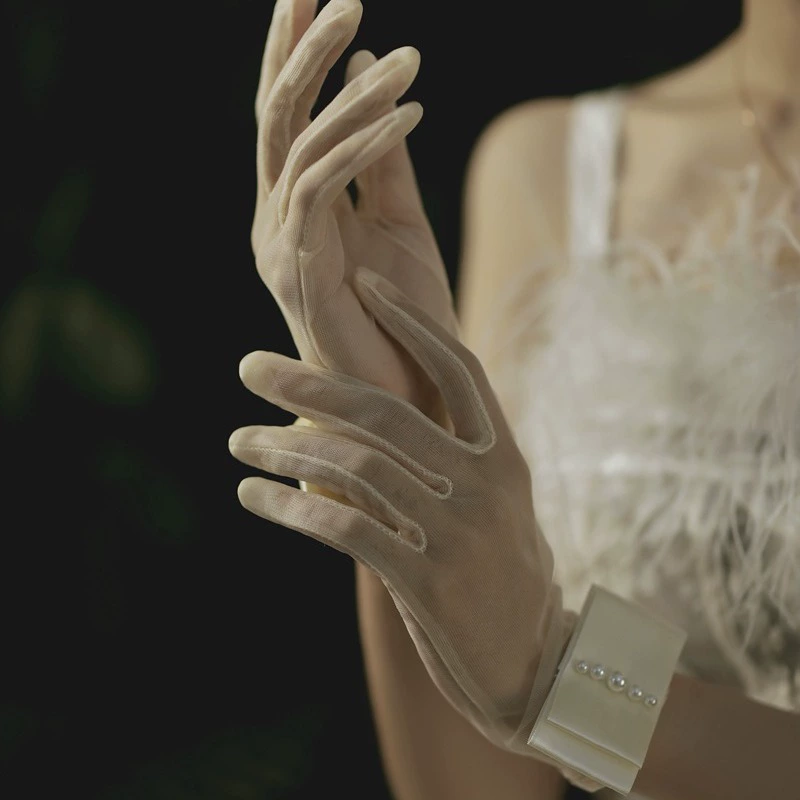 Свадебные Перчатки Невесты Белый Бант Атласные Перчатки Фотостудия Путешествия Фото свадебное платье короткие перчатки для женщин