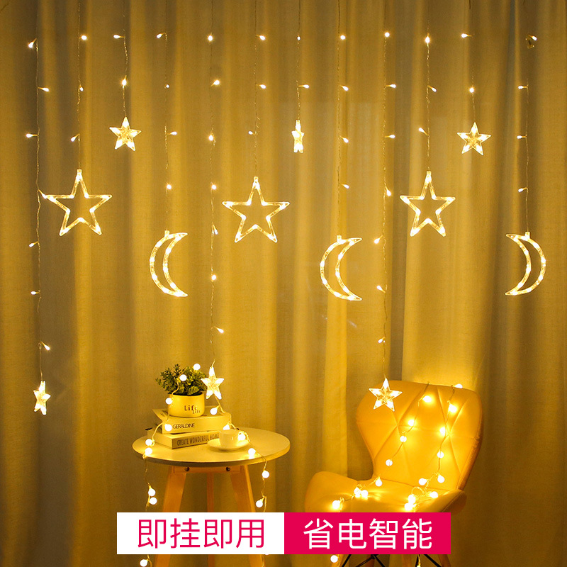 Estrella solar y luz de la luna luz del jardín balcón decoración del jardín luz colorida terraza pequeña yarda atmósfera Cadena de luz