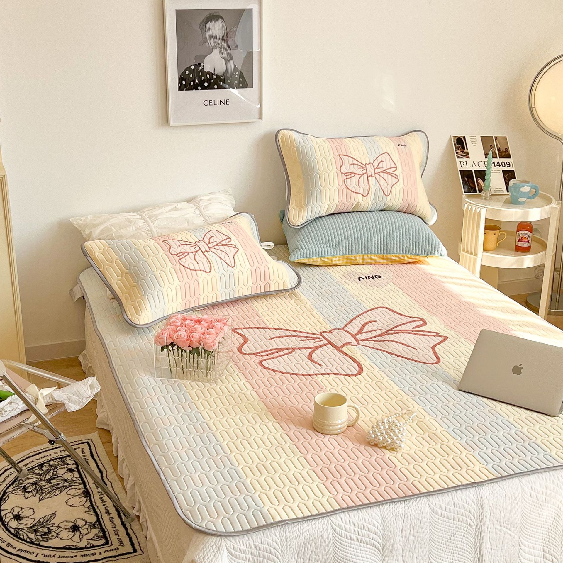 外贸家纺床上用品夏季乳胶冰丝凉席三件套学生宿舍单人空调冰丝席