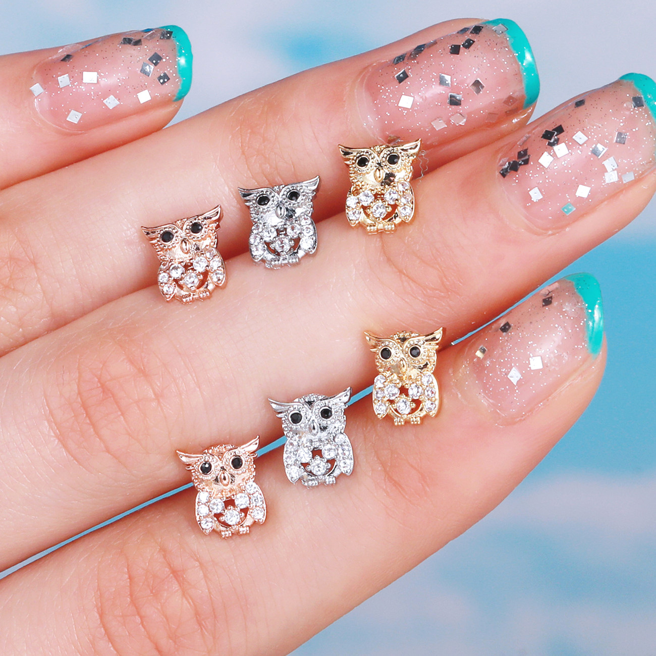 Fashion Moon Bear Copper Inlay Artificial Diamond Ear Studs 1 Piece