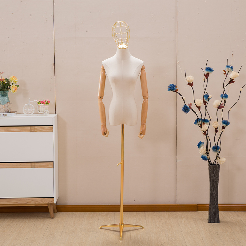 Modelo accesorios mujer medio-longitud tienda de ropa ventana molde marco galvanoplastia base de hierro de oro cabeza de alambre de pie modelo marco maniquí
