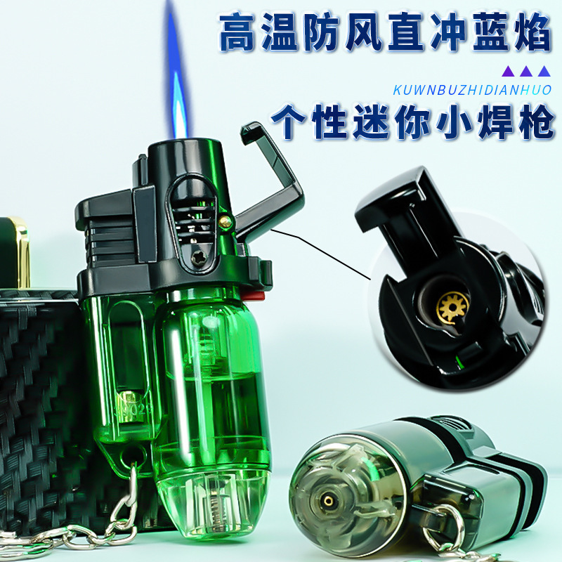 Factory wholesale plastic windproof straight forward lighter mini keychain igniter portable inflatable lighter