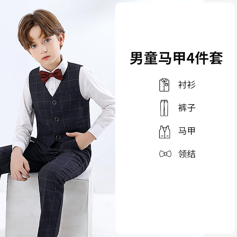 Flor de niño chaleco vestido traje de los niños pequeño traje de estilo británico de piano traje anfitrión
