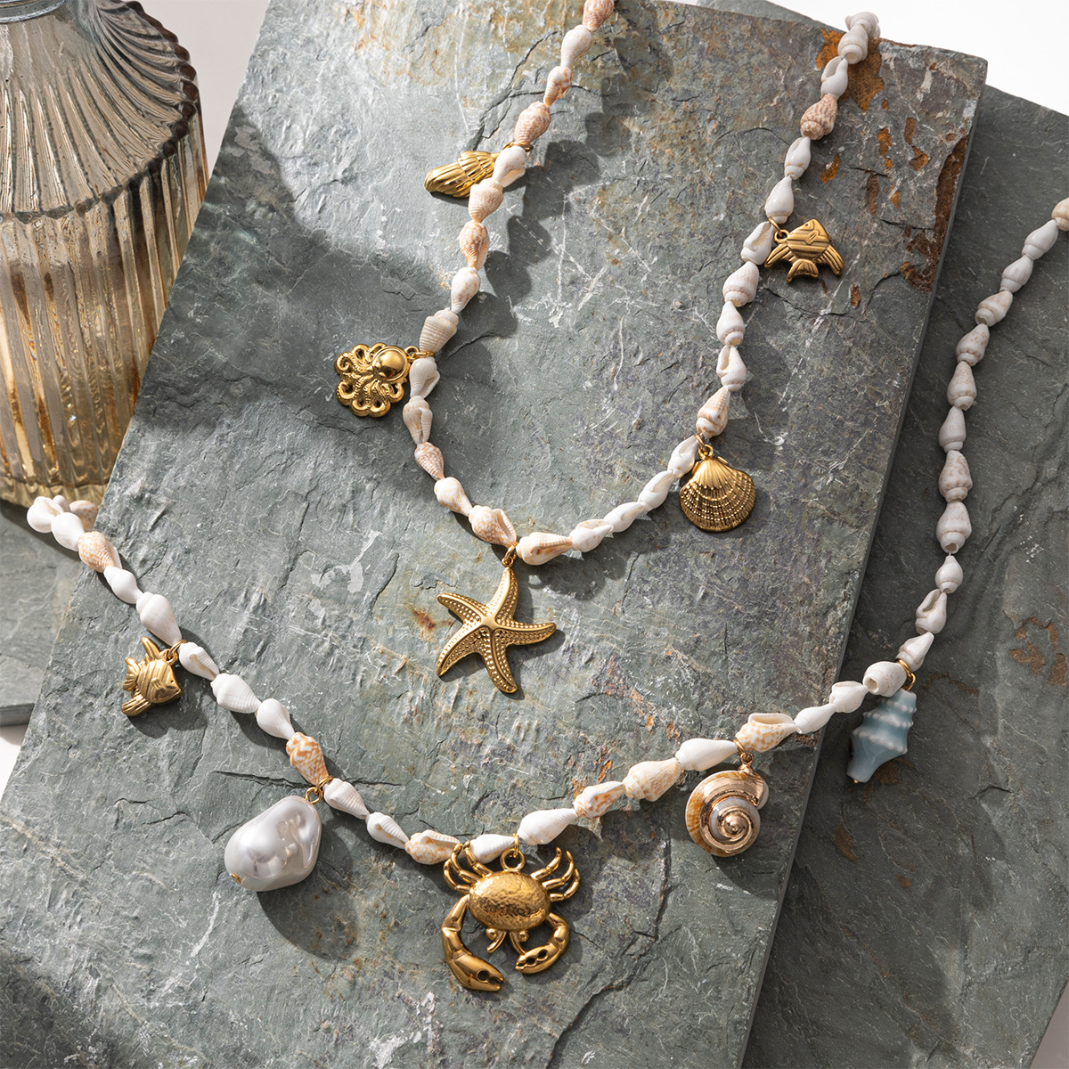 Tena Colgante de acero inoxidable europeo y americano Collar de cangrejo estrella de mar todo fósforo de nicho Cadena de clavícula de piedra natural femenina Explosiva transfronteriza image 5