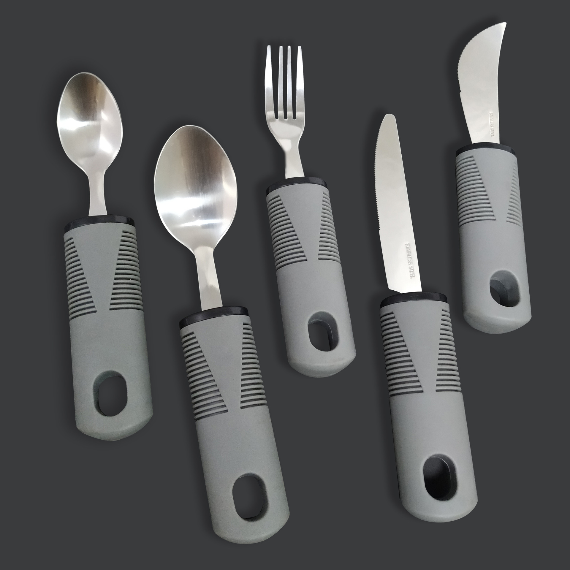 [Fabricante] de acero inoxidable mango de goma TPR anti-Shake cuchillo vajilla adaptable, tenedor y cuchara de rehabilitación de ayuda alimentaria herramienta traje