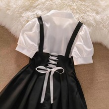 夏季小个子设计感套装黑色背带连衣裙子2023年新款早春装女装