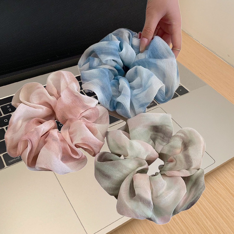 Satin tie-dye scrunchie för dam hårband för hästsvans_voghion.com