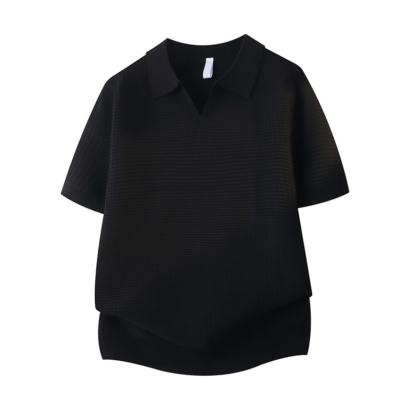 Polo camiseta de punto camiseta de manga corta hombre cuello V gaviota cuello viejo dinero waffle hielo camiseta de verano fábrica transfronteriza al por mayor