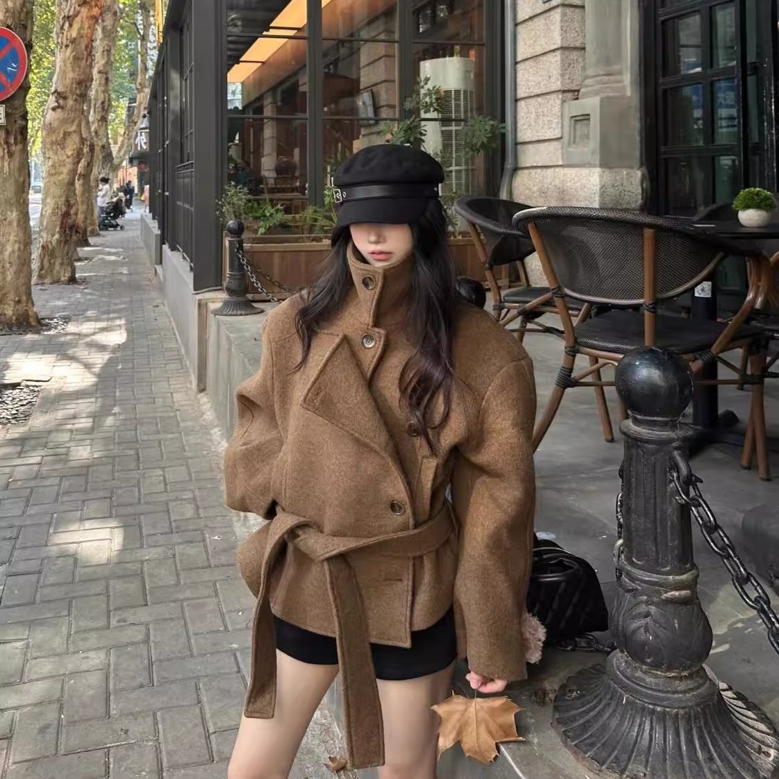 Elegant stand-collar wool coat for women, 2027 autumn/winter new collection, short Korean-style casual wool coat for petite figures