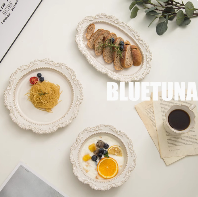 estilo europeo estilo retrógrado horno de cerámica platos de mesa corte flotante platos de cena occidentales platos de filete redondos