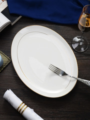 裝魚盤子批發12英寸橢圓形家用金邊盤子歐式大號陶瓷魚盤長形盤子