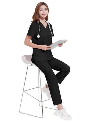 Four-sided elastic surgical gown, Temu medical staff uniform, surgical gown for oral beauty salon, long-sleeved workwear