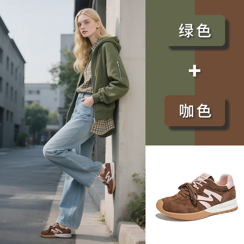 真皮运动鞋女款2025秋季新款厚底德训鞋休闲户外阿甘鞋百搭女鞋潮|undefined