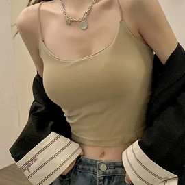 METWO 辣妹冰丝吊带背心女带胸垫美背抹胸内搭外穿短款打底内衣夏