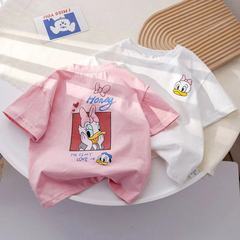 Baby Girls Summer Pure Cotton Basic Top Trendy Casual T-Shirt with Cute Cartoon Print