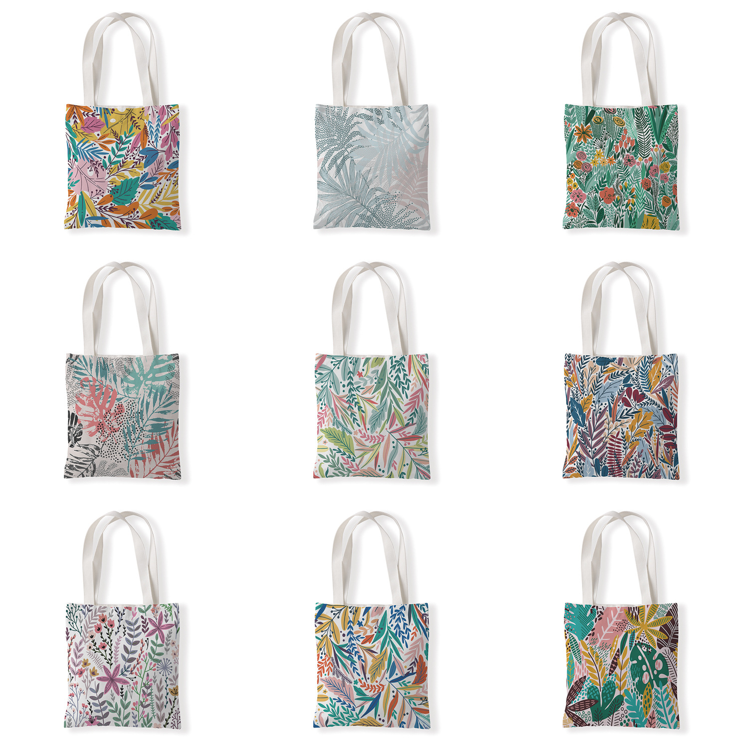 创意树叶印花手提时尚购物袋定制休闲零钱袋文艺单肩手提帆布袋