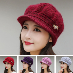 Winter and Autumn Mother Hat with Fleece and Thickening, Women's Knitted Woolen Hat, Fashion Duckbill Octagonal Hat, New Model Warm and Cold-Proof Hat
