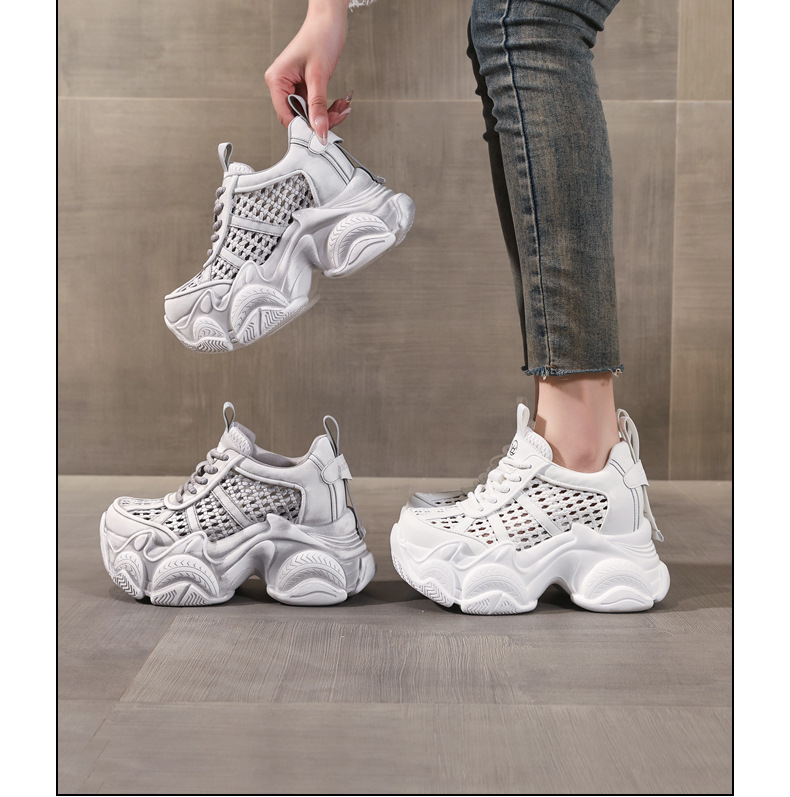 Giày sneaker nữ chunky đế dày thoáng khí tăng chiều cao — màu trắng chi tiết 17