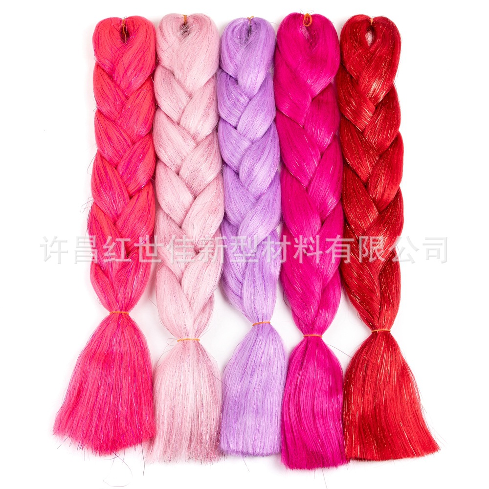 Láser colorido oro y plata seda trenza grande jumbo braiding hair con tinsel peluca de fibra química