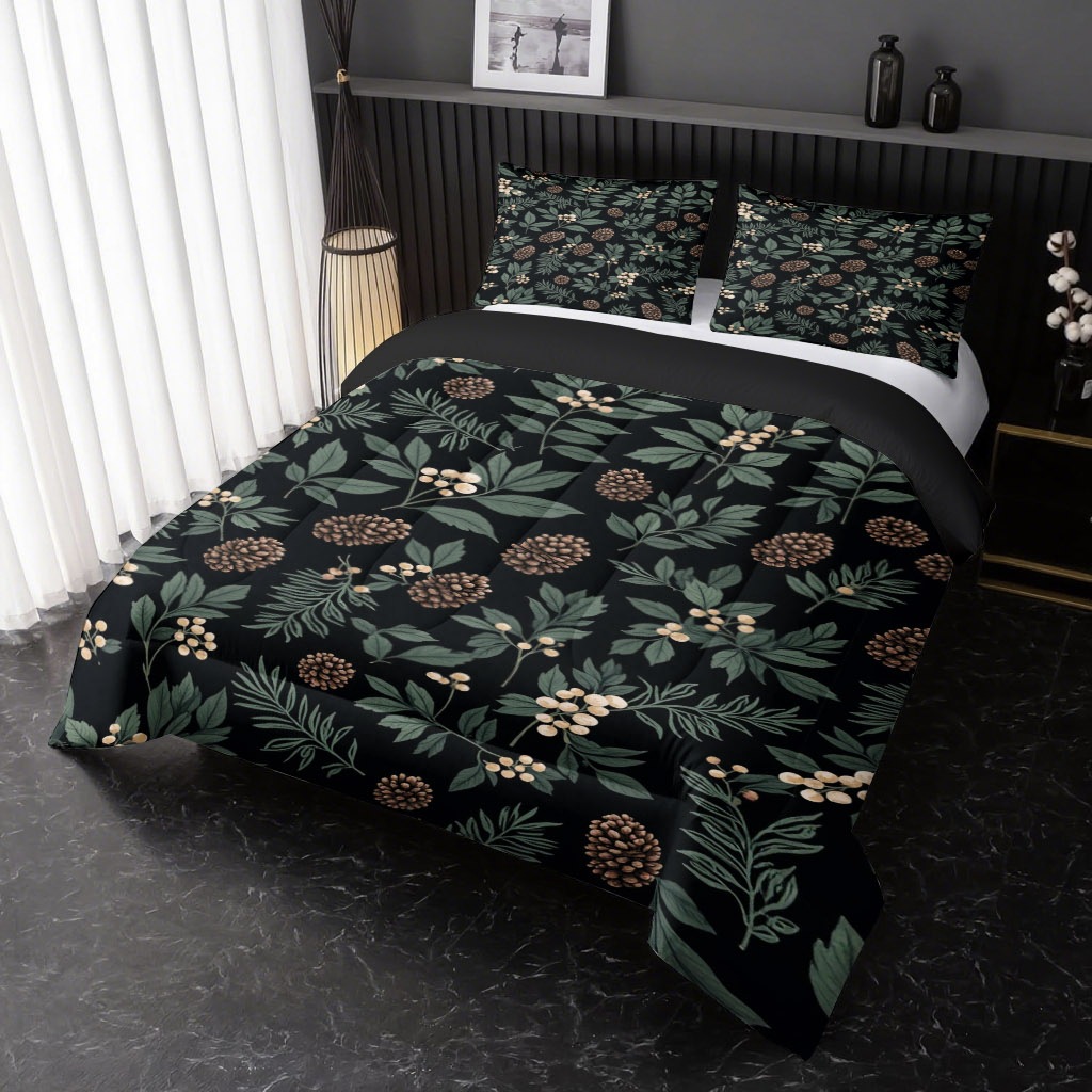 TEMU / JIT hoja transfronteriza y pinos impresión digital HD 180gms colcha colchón conjunto de dibujo se puede ajustar