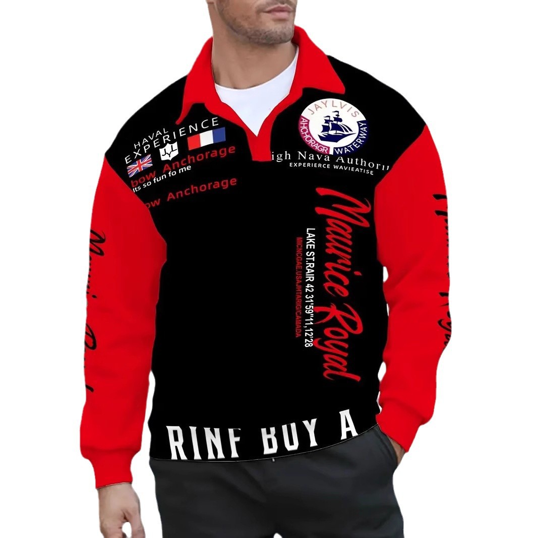 Chaqueta de suéter de manga larga con solapa de nuevo estilo de cuello medio abierto para hombre con estampado de costura de letras personalizado MB14