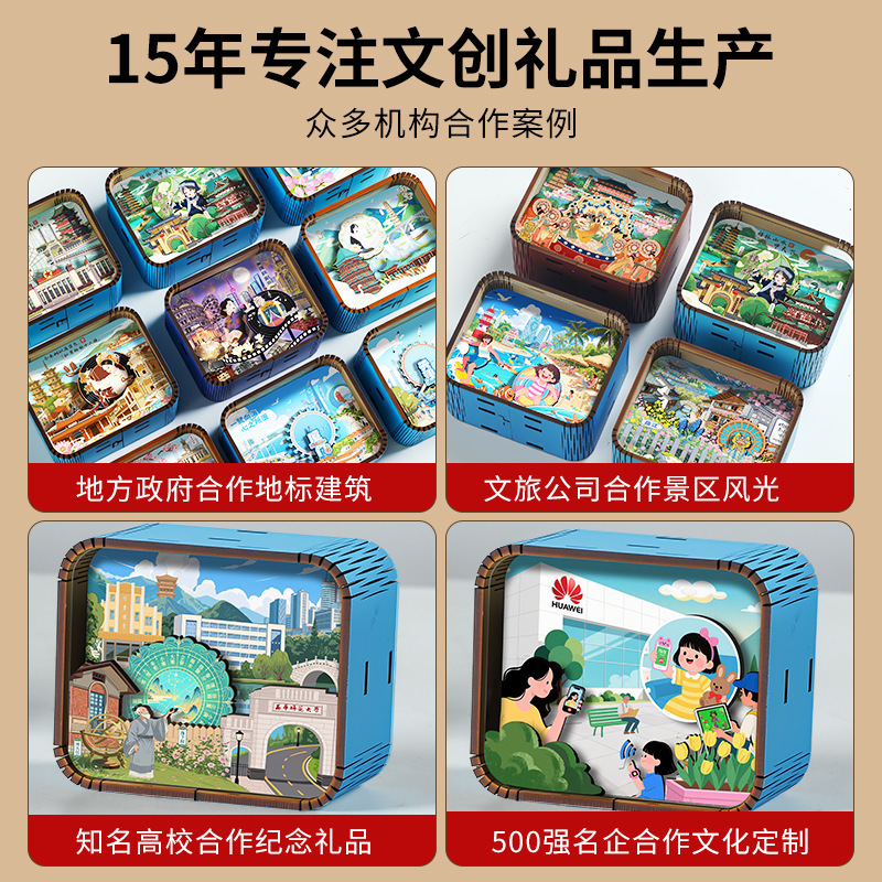 原创木质音乐盒城市景点文创八音盒旅游纪念品国潮摆件冰箱贴摆摊|undefined