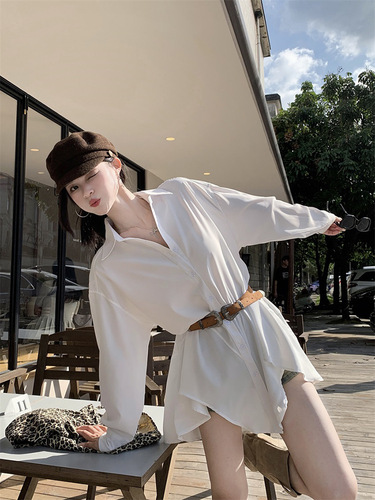 2026 loose long-sleeved dress, women's early autumn new style, irregular sweet cool shirt dress, short skirt, trendy chic