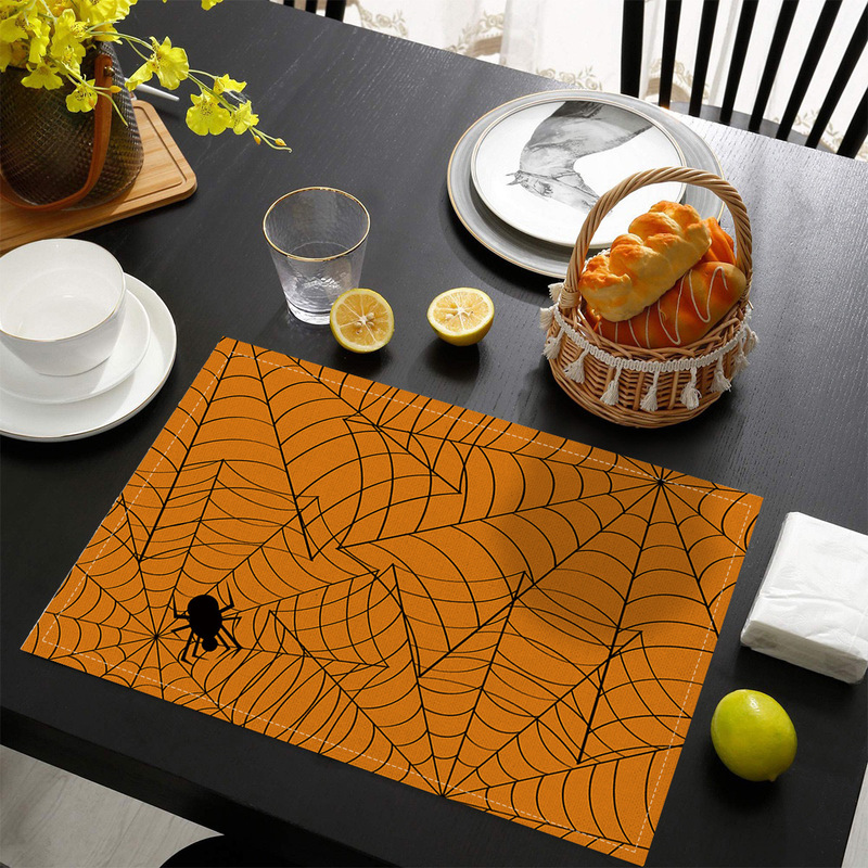 国境を越えた売れ筋ハロウィンプリントリネンプレースマット洋食レストランテーブルホーム断熱ナプキン滑り止めテーブルクロスマット|undefined
