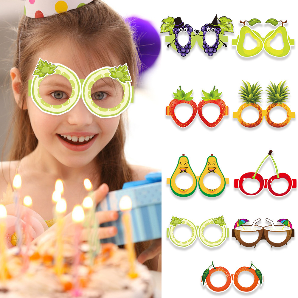 9 unids/set transfronterizo nuevo cumpleaños de los niños gafas de fiesta decoración fruta forma Festival de Verano piña gafas de papel