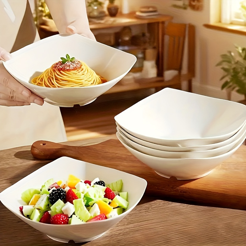 Wheat Straw Soup Bowls with Raised Edges, Set of 8, Household Serving Plates, Western-Style Salad Bowls, Plastic Conical Bowls, 4-Corner Bowls, Export