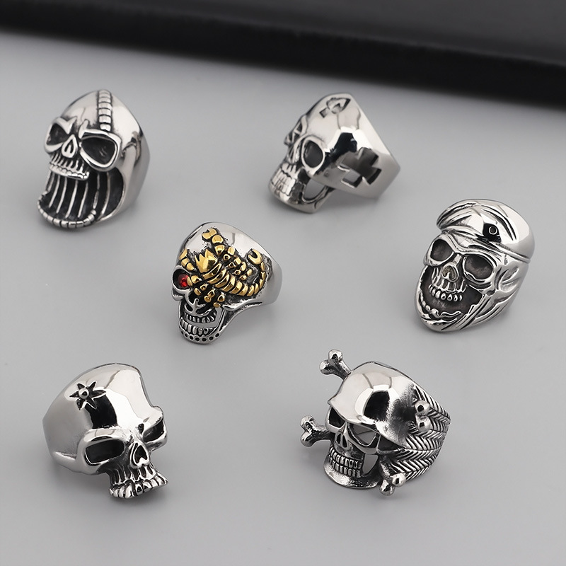 Punk Skull Titanium Steel Plating Men's Rings display picture 2