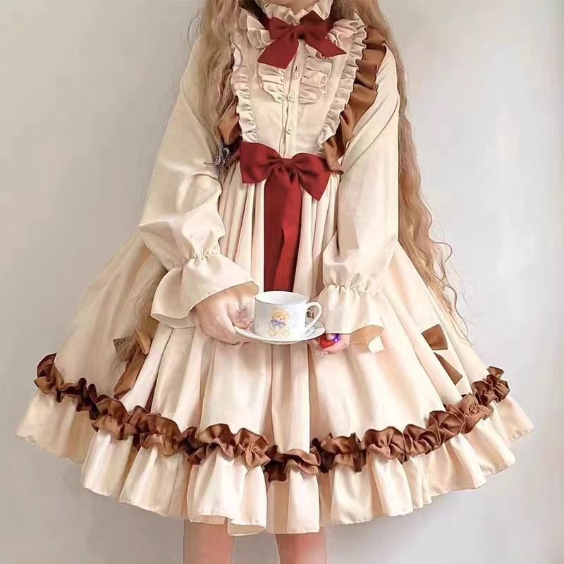Lolita桃ショートニングココアOPロリータdoll感レトロLolita洋服loワンピース秋冬可爱い|undefined