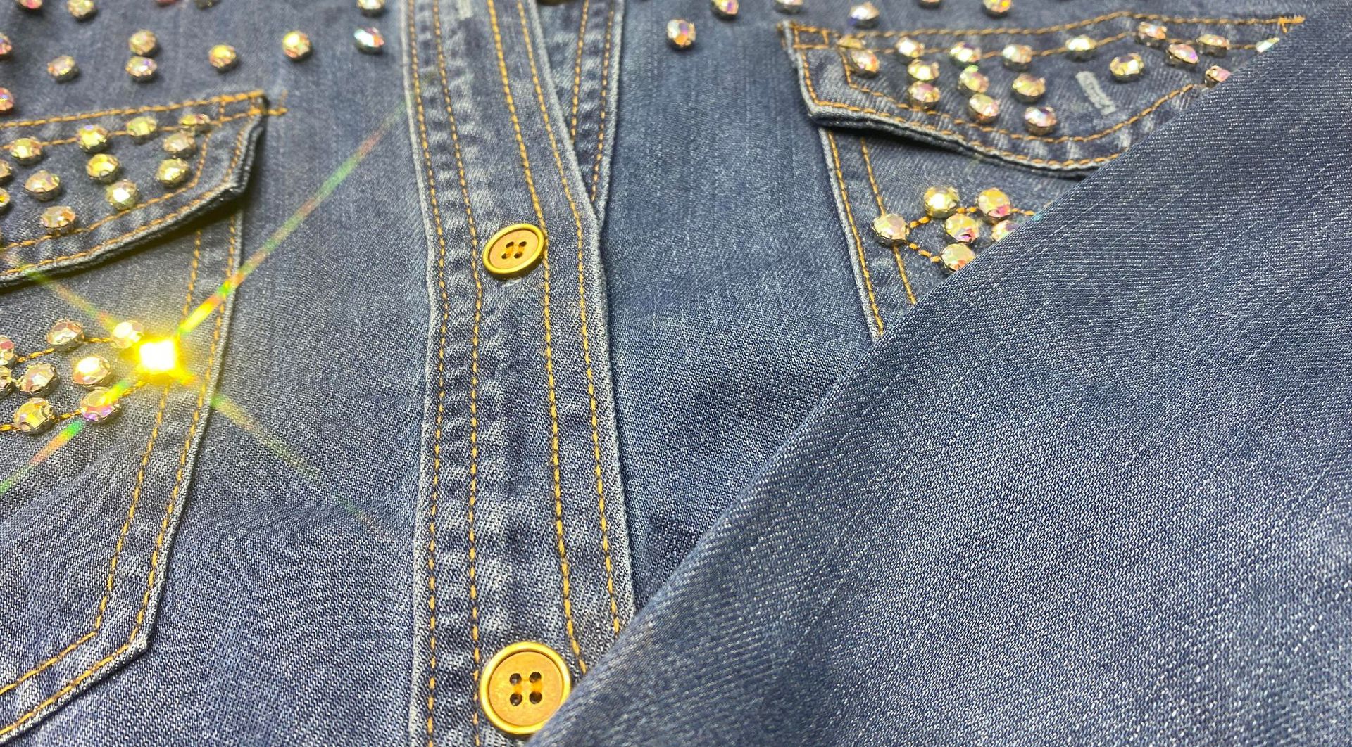 Damen Denim Bluse Langarm Mit Perlen Für Den Herbst Modisch_voghion.com