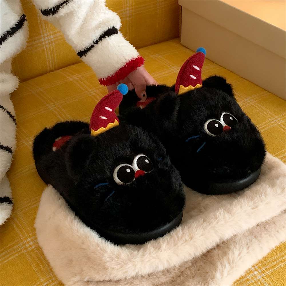 Hellokitty gatos zapatillas de algodón damas bolsas de invierno tacones 2024 nuevo lindo cabello? más zapatos de algodón de camisa de luna mujer