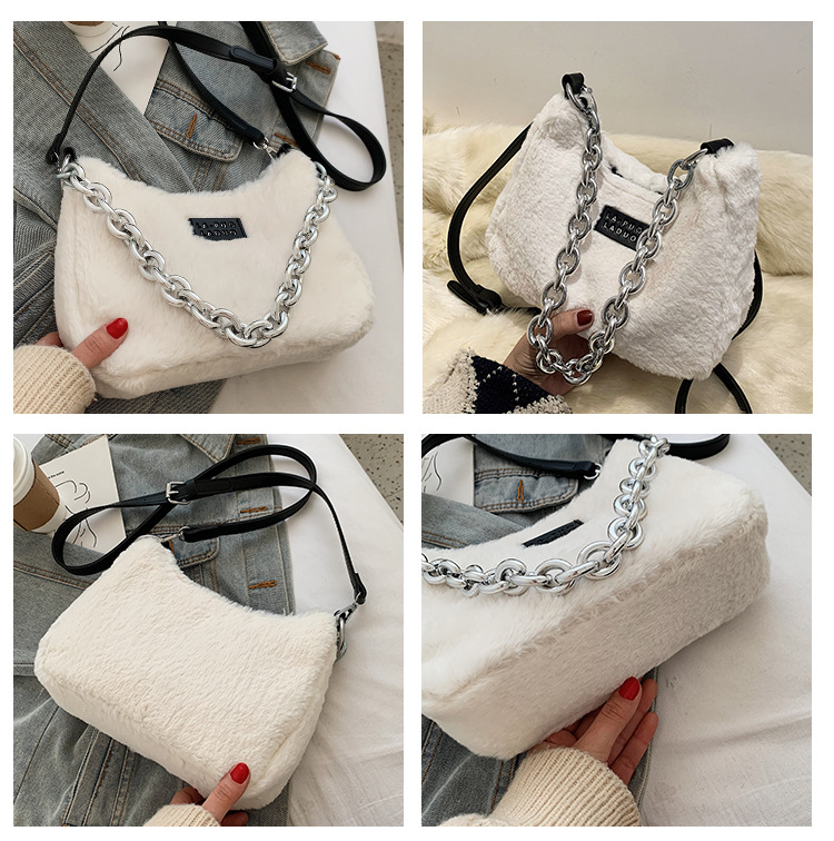 Plush Bag Female Autumn And Winter 2021 New Thick Chain One Shoulder Messenger Underarm Bag display picture 19