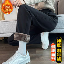特厚羊羔绒运动裤子女秋冬季2025新款加绒加厚休闲萝卜小脚哈伦裤