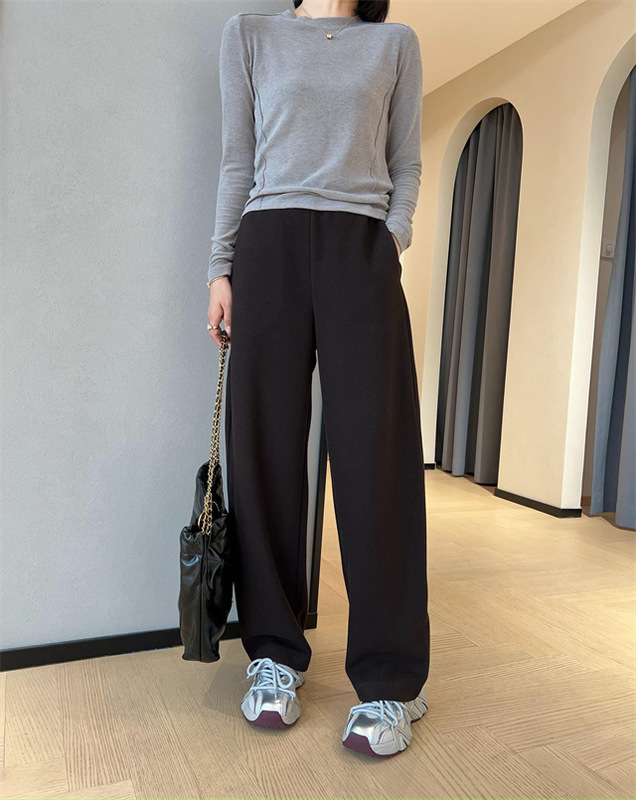 WTHEON软糯垂顺加厚保暖蚕丝羊绒香蕉裤高腰休闲阔腿裤女2024秋冬|undefined