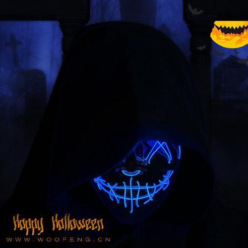 Custom Cross-border Halloween Illuminated Mask with EL Cold Light Black V-Shaped Killing Ghost Face LED Party Dance Props