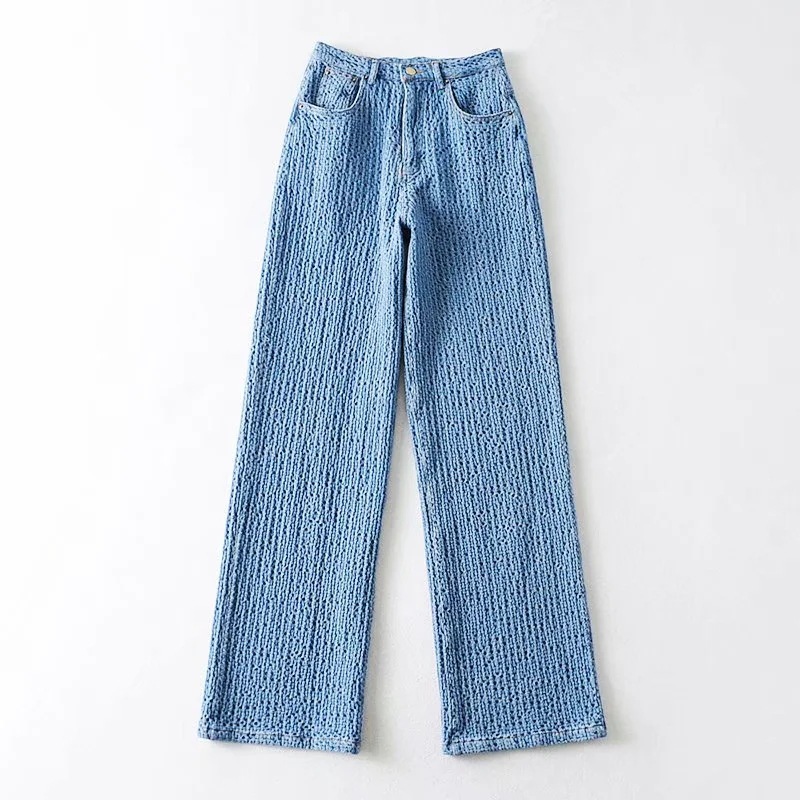 high waist knitted denim mopping pants  NSHS32666