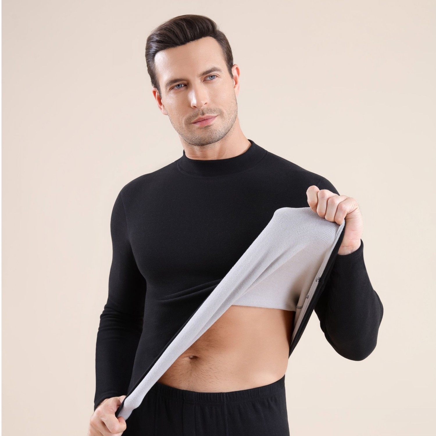Men's, black, high collar