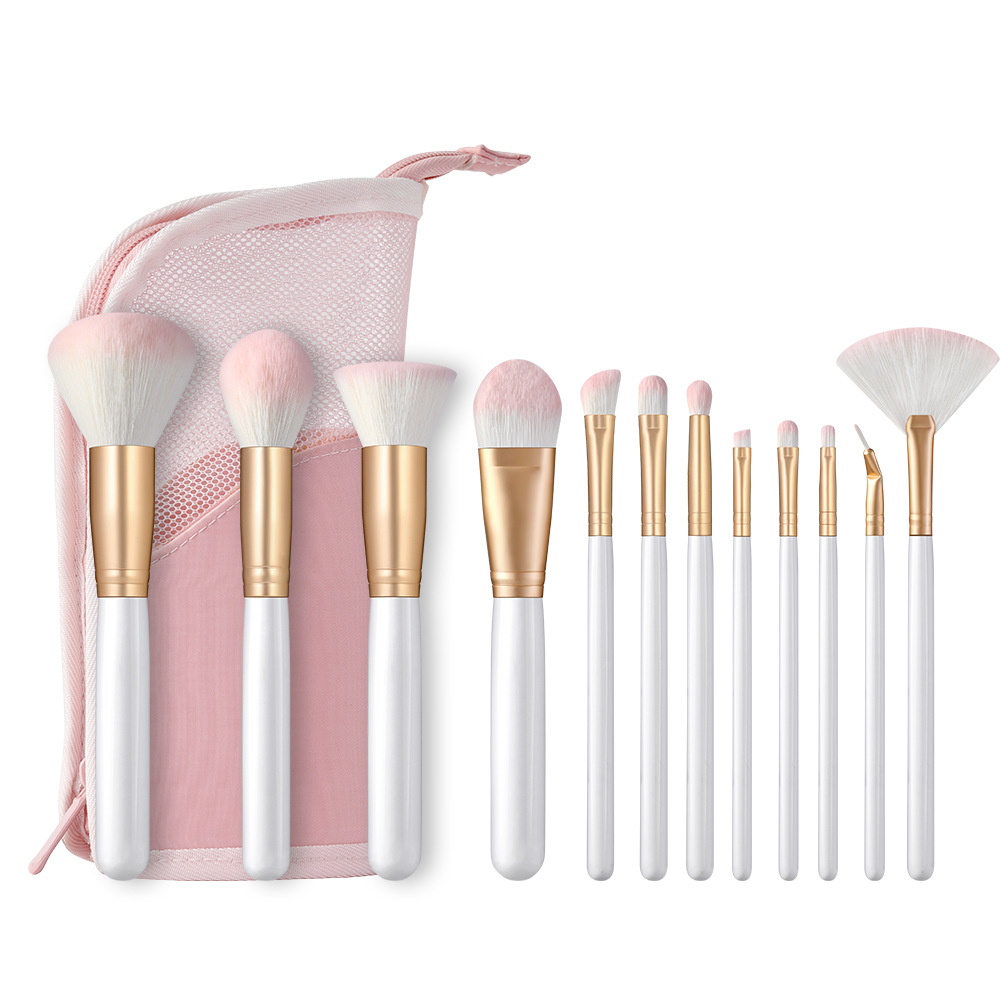 220g Weight White Color New 12 Round Tail Makeup Brush Set Eye Shadow Brush Mascara Brush Full Set Of Beauty Tools Cross-border Spot Factory Supply 12